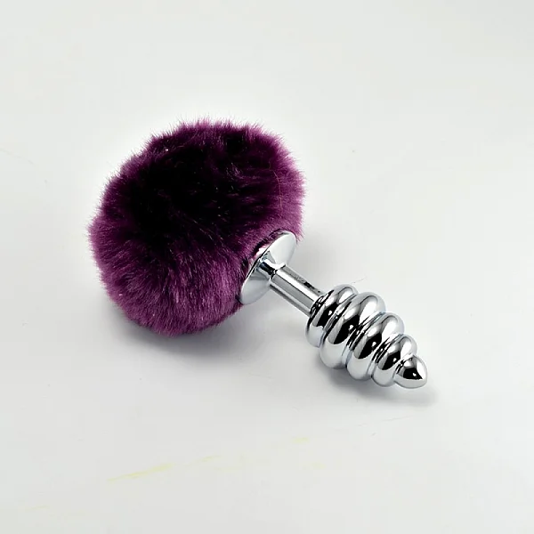 Dop Anal Metalic Spirala Cu Pompon, Mov, 7 Cm