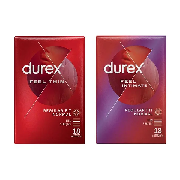 Pachet Prezervative Durex Feel Thin 18 Bucati + Feel Intimate 18 Bucati