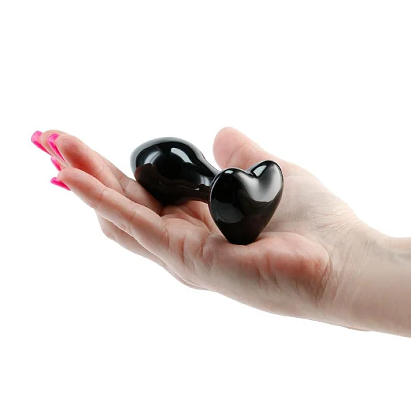 Dop Anal Din Sticla Crystal Heart, Negru, 9 Cm