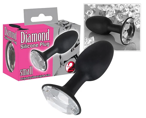 Dop Anal Cu Bijuterie Diamond S, Negru, 8.5 Cm
