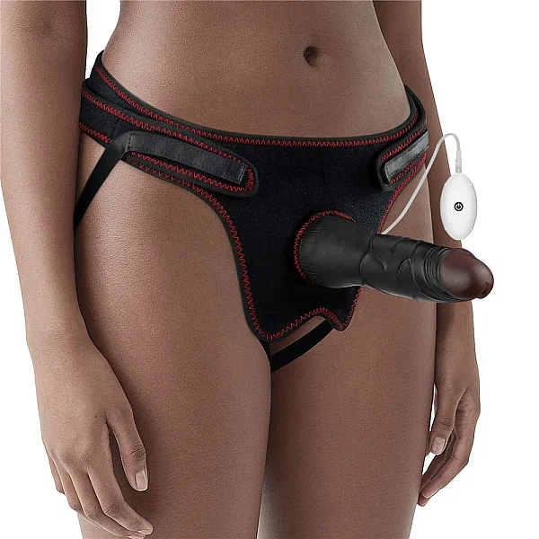 Set Ham Strap-on Si Dildo Cu Vibratii Easy Strapon, Negru, 19 Cm