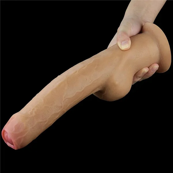Dildo Clasic Cu Ventuza Necircumcis Handle Cock, Natural, 28 Cm