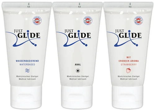 Set Lubrifianti Just Glide - Pe Baza De Apa + Anal + Aroma Capsune, 3 X 200 Ml