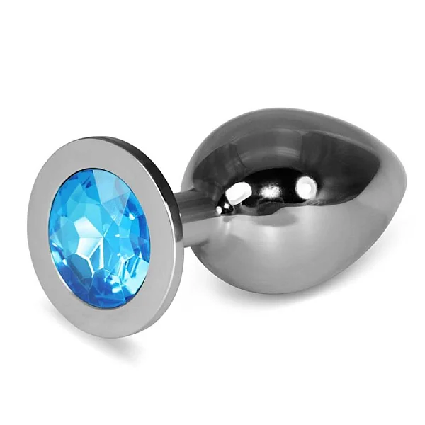 Dop Anal Cu Bijuterie Rosebud Classic Metal Plug L, Argintiu + Bleu, 10 Cm
