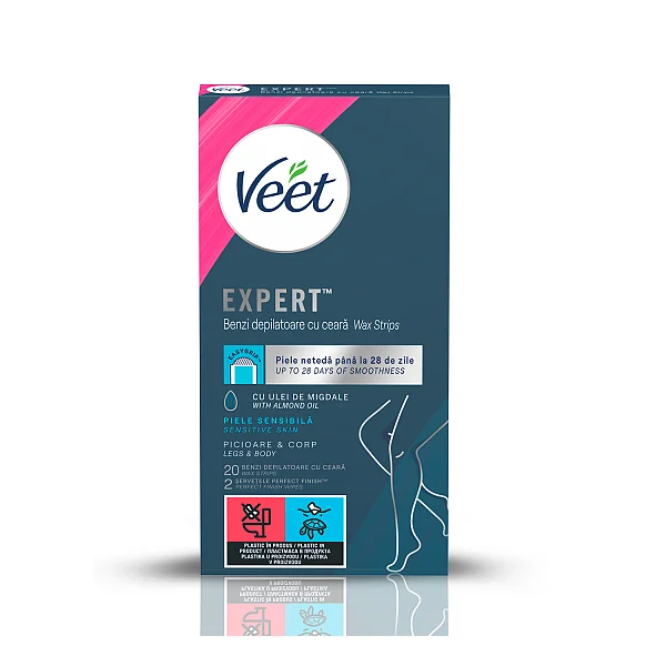 Benzi De Ceara Depilatoare Veet Expert Ulei Migdale Pentru Picioare Si Corp, 20 Benzi