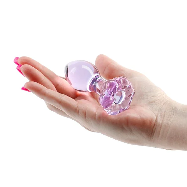 Dop Anal Din Sticla Crystal Flower, Roz, 9 Cm