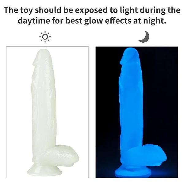 Dildo Clasic Fosforescent Lumino Play, Alb, 25 Cm