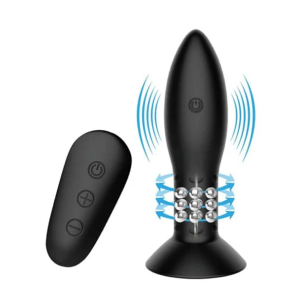 Dop Anal Cu Vibratii Si Bile Rotative Mr. Play, Negru, 13 Cm