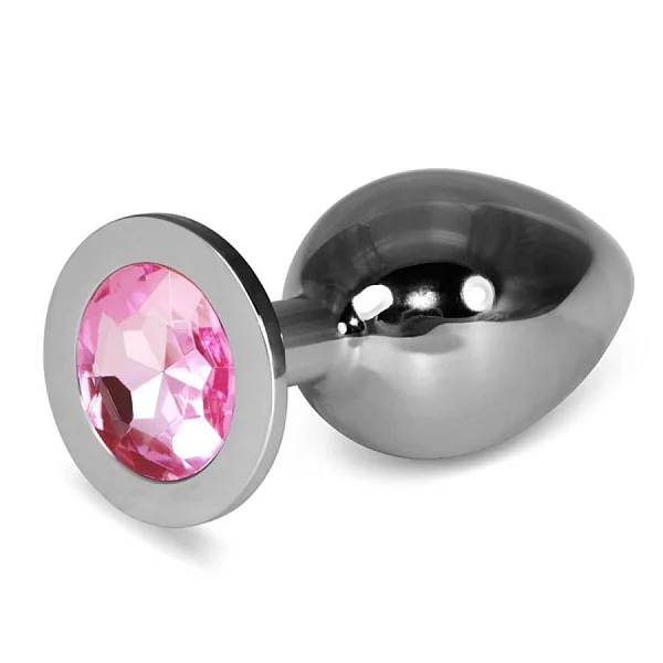 Dop Anal Cu Bijuterie Rosebud Classic Metal Plug L, Argintiu + Roz, 10 Cm