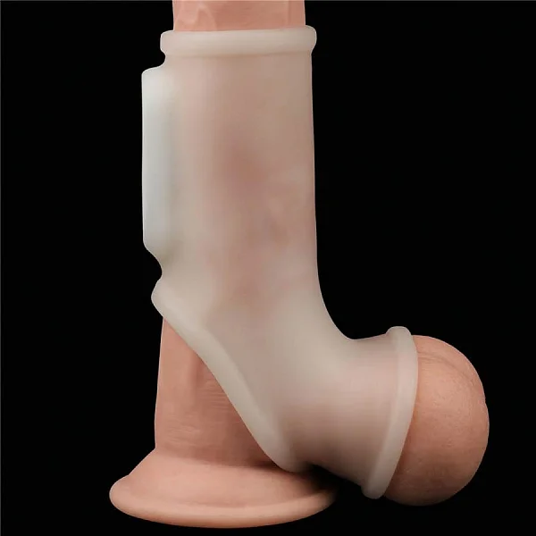 Inel / Manson Penis Cu Vibratii Vibrating Silk Knights Ring With Scrotum Sleeve, Alb