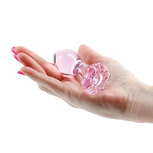 Dop Anal Din Sticla Crystal Flower, Roz, 9 Cm