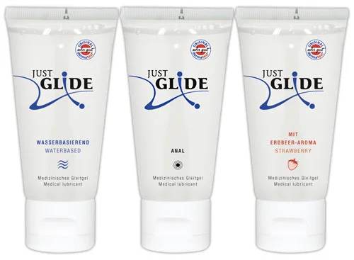 Set Lubrifianti Just Glide - Pe Baza De Apa + Anal + Aroma Capsune, 3 X 50 Ml