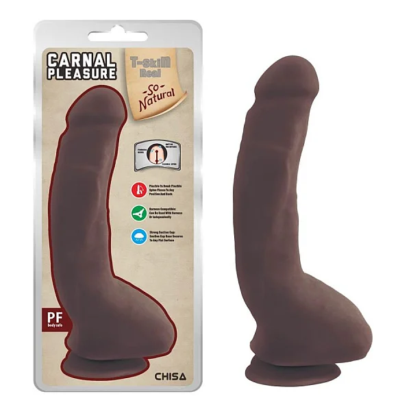 Dildo Clasic Cu Ventuza Carnal Pleasure, Brun, 23.5 Cm