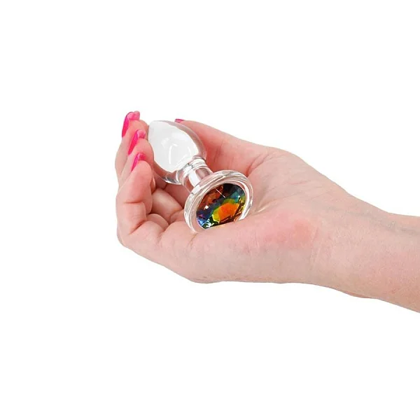 Dop Anal Cu Bijuterie Crystal Desires Rainbow Gem, Small, 7 Cm
