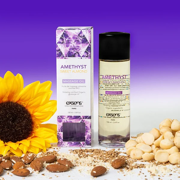 Organic Massage Oil With Stones Amethyst Sweet Almond 100ml