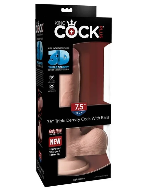 Dildo Clasic Cu Testicule King Cock Plus Triple Density, Natural, 16.5 Cm