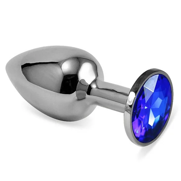 Dop Anal Cu Bijuterie Rosebud Classic Metal Plug S, Argintiu + Albastru, 6.5 Cm