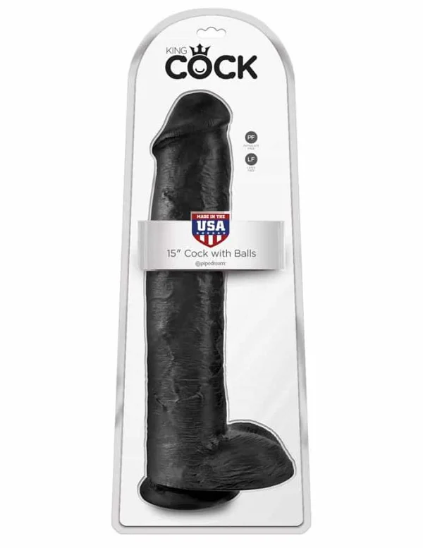 Dildo Clasic Cu Testicule King Cock, Negru, 38 Cm