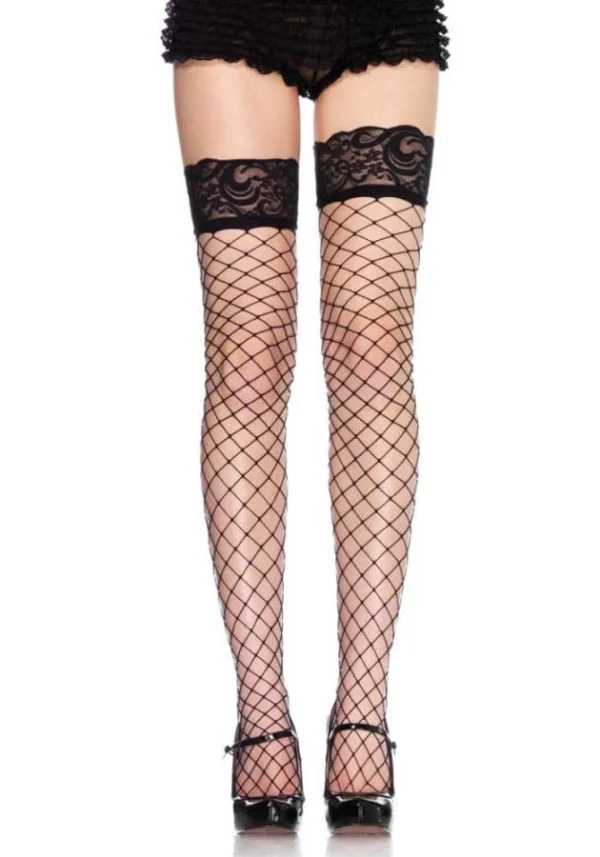 729037 Fence Net Stocking W/ Lace Top O/s Blk Marime Universala