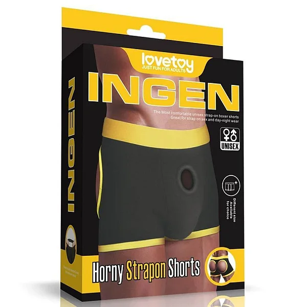 Boxeri Pentru Strap-on Horny Strapon Shorts, Negru + Galben, Xs/s (talie 71-83 Cm)