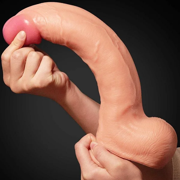 Dildo Clasic Din Silicon Dublu-stratificat Platinum, Natural, 30 Cm