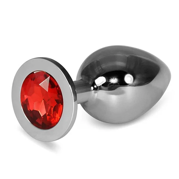 Dop Anal Cu Bijuterie Rosebud Classic Metal Plug L, Argintiu + Rosu, 10 Cm