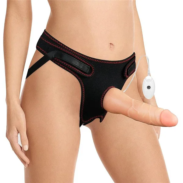 Set Ham Strap-on Si Dildo Cu Vibratii Easy Strapon, Natural, 19 Cm