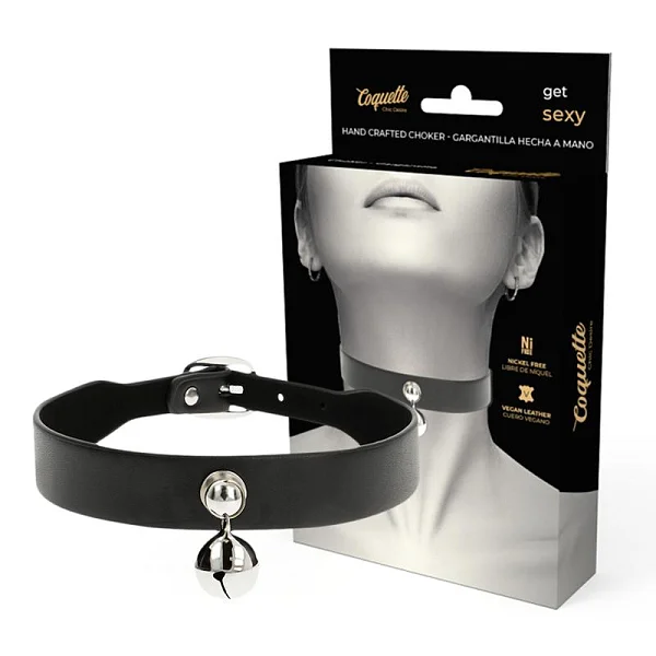 Colier Din Piele Vegana Coquette Cu Accesoriu Clopotel