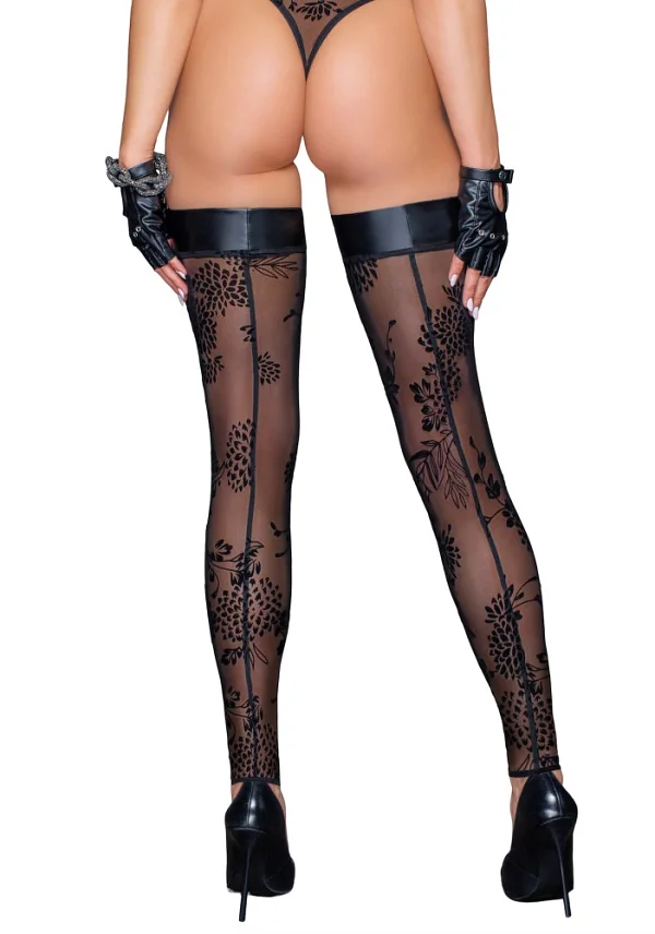 Tulle Stockings With Patterned Flock Embroidery - Xl