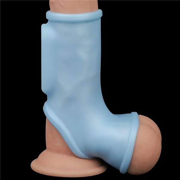 Inel / Manson Penis Cu Vibratii Silk Knights With Scrotum Sleeve, Albastru