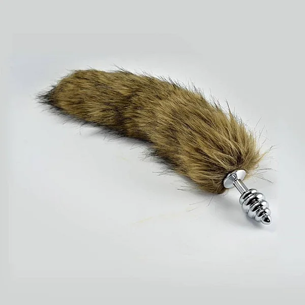 Dop Anal Metalic Cu Coada Blanita Stufoasa, Brun, 7 Cm