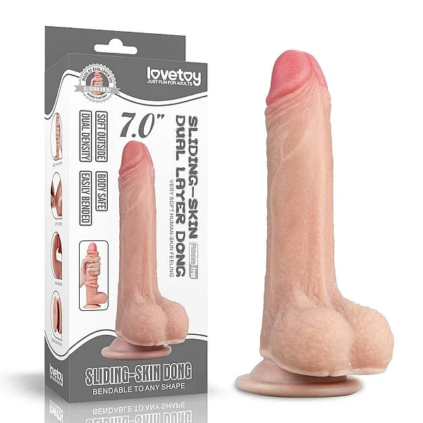 Dildo Silicon Dublu-stratificat Sliding Skin, Natural, 16.5 Cm