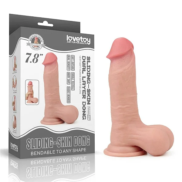 Dildo Realistic Dublu-stratificat Cu Testicule, Natural, 19.8 Cm