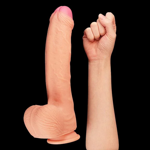 Dildo Clasic Din Silicon Dublu-stratificat Platinum, Natural, 28 Cm
