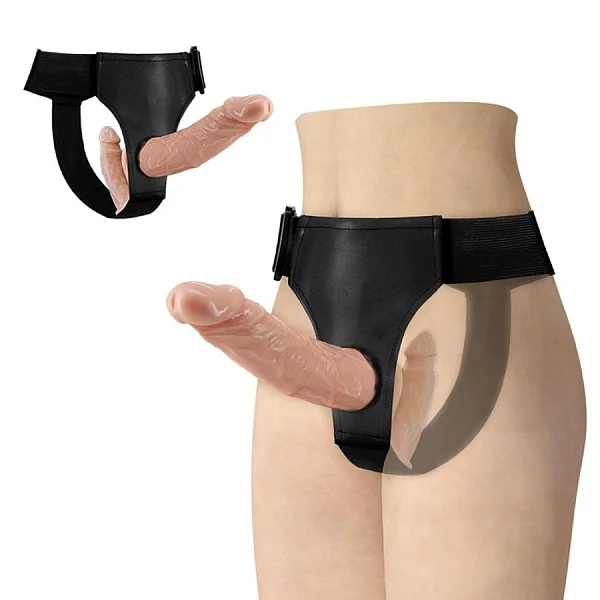 Strap On Dublu Ultra Passionate Harness, Natural, 18 Cm