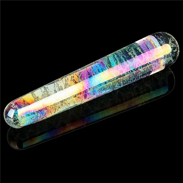 Dildo Fosforescent Din Sticla Borosilicata Glow-in-the-dark Twilight Gleam Slim Fantasy, Multicolor, 16 Cm
