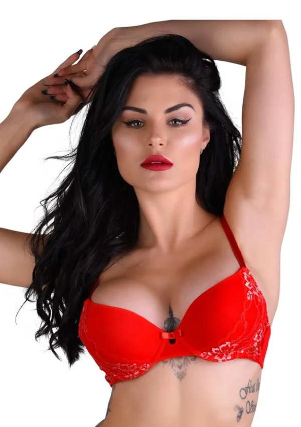 Sutien Cu Push-up Si Detalii Dantelate La Spate Rosu Daring Intimate